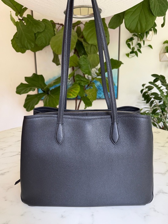 Quince Handbags - Quince Italian Leather Triple Compartment Work Tote Black Laptop Shoulder Bag